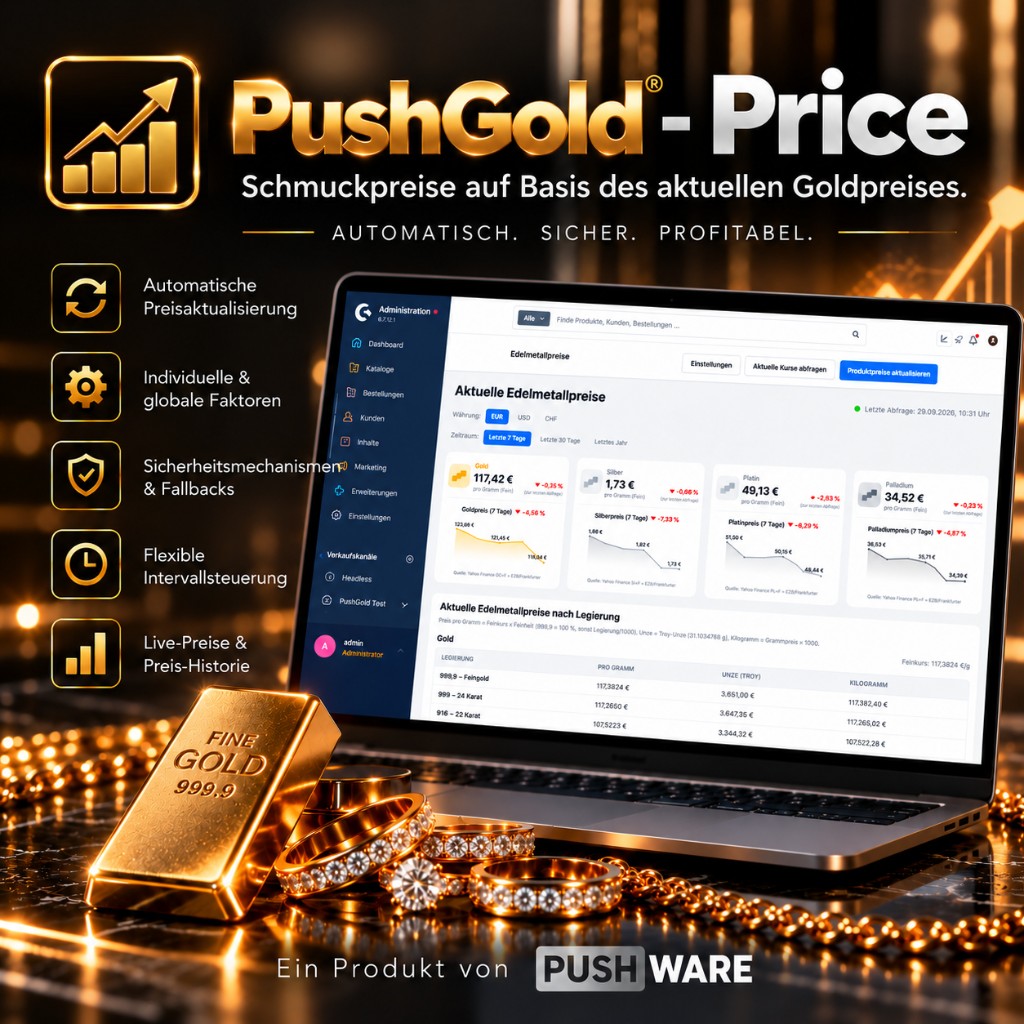 PushGold Price in der Administration: aktuelle Kurse für Gold, Silber, Platin und Palladium sowie Preise nach Legierung.